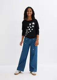 Meisjes jeans met borduursel, wide leg, bonprix