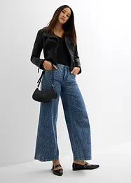 Wide leg jeans, mid waist, met strass, bonprix