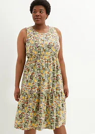 Midi jersey jurk met ronde hals, volant en biologisch katoen, bonprix