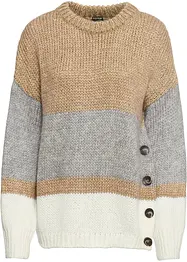 Oversized trui met strepen en knoopjes, bonprix