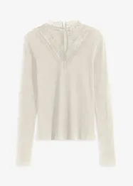 Geribd shirt met kanten halslijn, bonprix