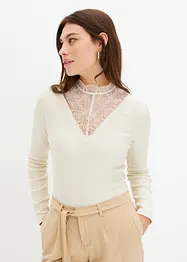 Geribd shirt met kanten halslijn, bonprix