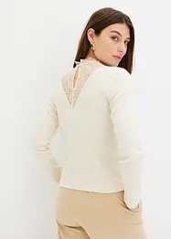 Geribd shirt met kanten halslijn, bonprix