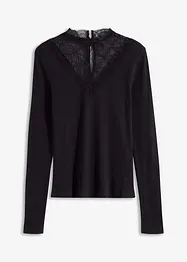 Geribd shirt met kanten halslijn, bonprix