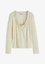 Geribd shirt met plooitjes en volants, bonprix