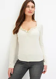 Geribd shirt met plooitjes en volants, bonprix