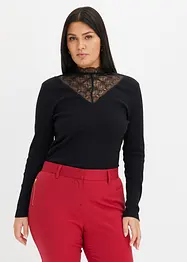 Geribd shirt met kanten halslijn, bonprix