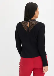 Geribd shirt met kanten halslijn, bonprix