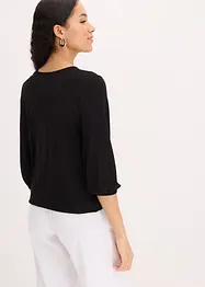 Shirt met 3/4 mouwen en kant in een wikkelllook, bonprix