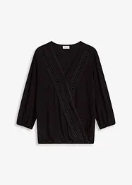 Shirt met 3/4 mouwen en kant in een wikkelllook, bonprix