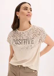 Shirt met geweven inzetstuk en glinsterende steentjes, bonprix