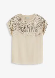 Shirt met geweven inzetstuk en glinsterende steentjes, bonprix