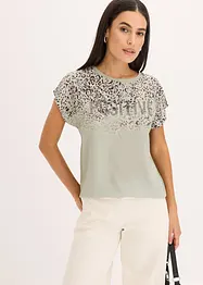Shirt met geweven inzetstuk en glinsterende steentjes, bonprix
