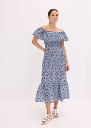 Boho midi jurk van licht katoen met een carmen-hals, bonprix