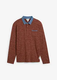 Poloshirt met geweven kraag, lange mouw, bonprix