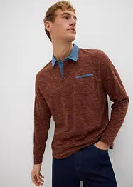 Poloshirt met geweven kraag, lange mouw, bonprix