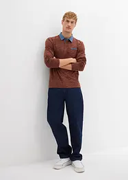 Poloshirt met geweven kraag, lange mouw, bonprix