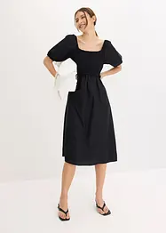Midi jurk met pofmouwen en gesmokt detail, bonprix