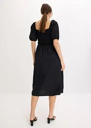 Midi jurk met pofmouwen en gesmokt detail, bonprix