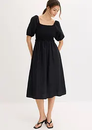 Midi jurk met pofmouwen en gesmokt detail, bonprix