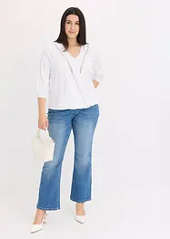 Shirt met 3/4 mouwen en kant in een wikkelllook, bonprix
