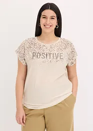 Shirt met geweven inzetstuk en glinsterende steentjes, bonprix
