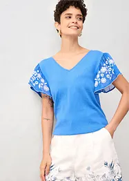 Gebreide top met zijde en mouwen van chiffon, bonprix