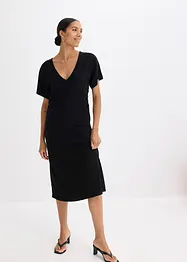Geribde jersey jurk met zijsplitten, bonprix