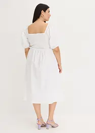 Midi jurk met pofmouwen en gesmokt detail, bonprix