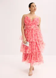 Midi jurk van fijne tule met volants, bonprix