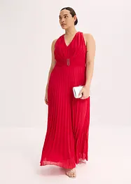 Chiffon jurk met plissé rok en accessoire gesp, bonprix