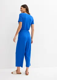 Jersey jumpsuit met V-hals, korte mouw, bonprix