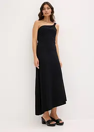 Jersey jurk met asymmetrische zoom en knoopdetail op de schouder, bonprix