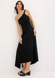 Jersey jurk met asymmetrische zoom en knoopdetail op de schouder, bonprix