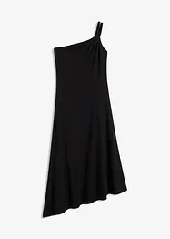Jersey jurk met asymmetrische zoom en knoopdetail op de schouder, bonprix