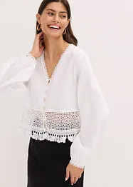 Blouse met crochet inzetstuk en franjes, bonprix