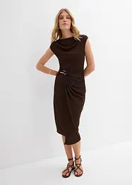Gedrapeerde midi jurk in een geribde look, bonprix