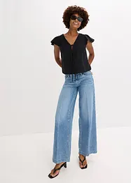 Blouse met volantmouwen in een glanzende look, bonprix
