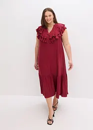 Midi jurk met volants van gestructureerde crêpe, bonprix