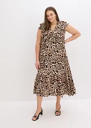 Midi jurk met volants van gestructureerde crêpe, bonprix