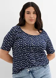 Geribd shirt met bloemenprint, halflange mouw, bonprix