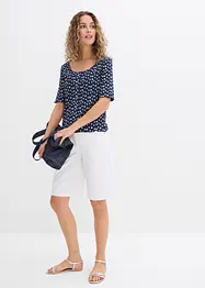 Geribd shirt met bloemenprint, halflange mouw, bonprix