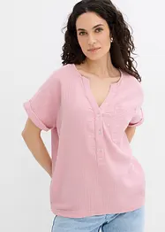 Mousseline blouse met knoopsluiting en zak, bonprix