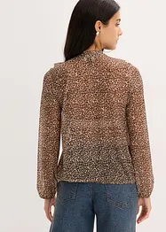 Mesh shirt met volant en strikhals, bonprix