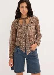 Mesh shirt met volant en strikhals, bonprix