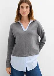 Fijn gebreide trui met blouse-inzet, bonprix