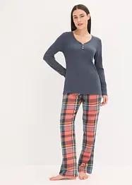 Pyjama met geribd shirt en flanellen broek van glittergaren, bonprix