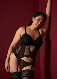 Bustier met beugels en string met elegant borduurwerk (2-dlg set), bonprix