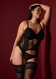 Bustier met beugels en string met elegant borduurwerk (2-dlg set), bonprix