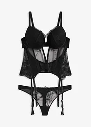 Bustier met beugels en string met elegant borduurwerk (2-dlg set), bonprix